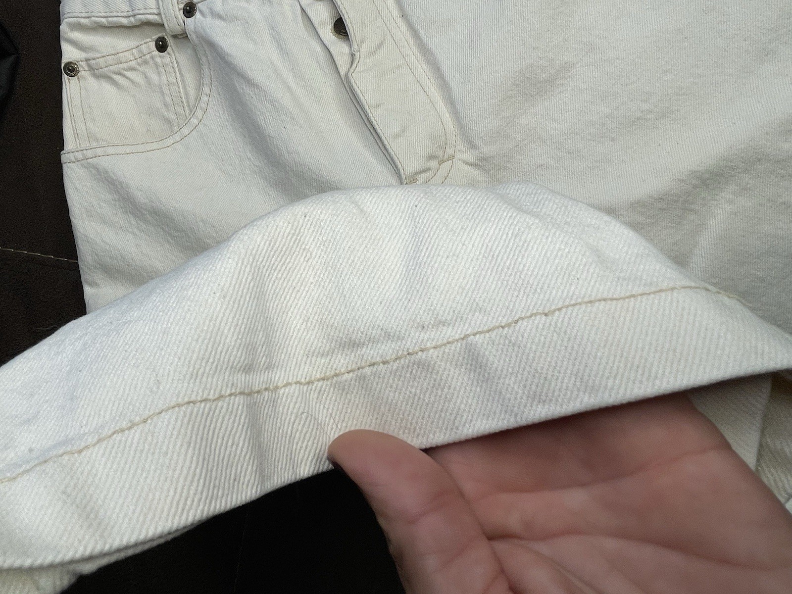 Lawman Denim Shorts Button Fly White Size 7 High Rise Retro EUC Thick Hem Vtg