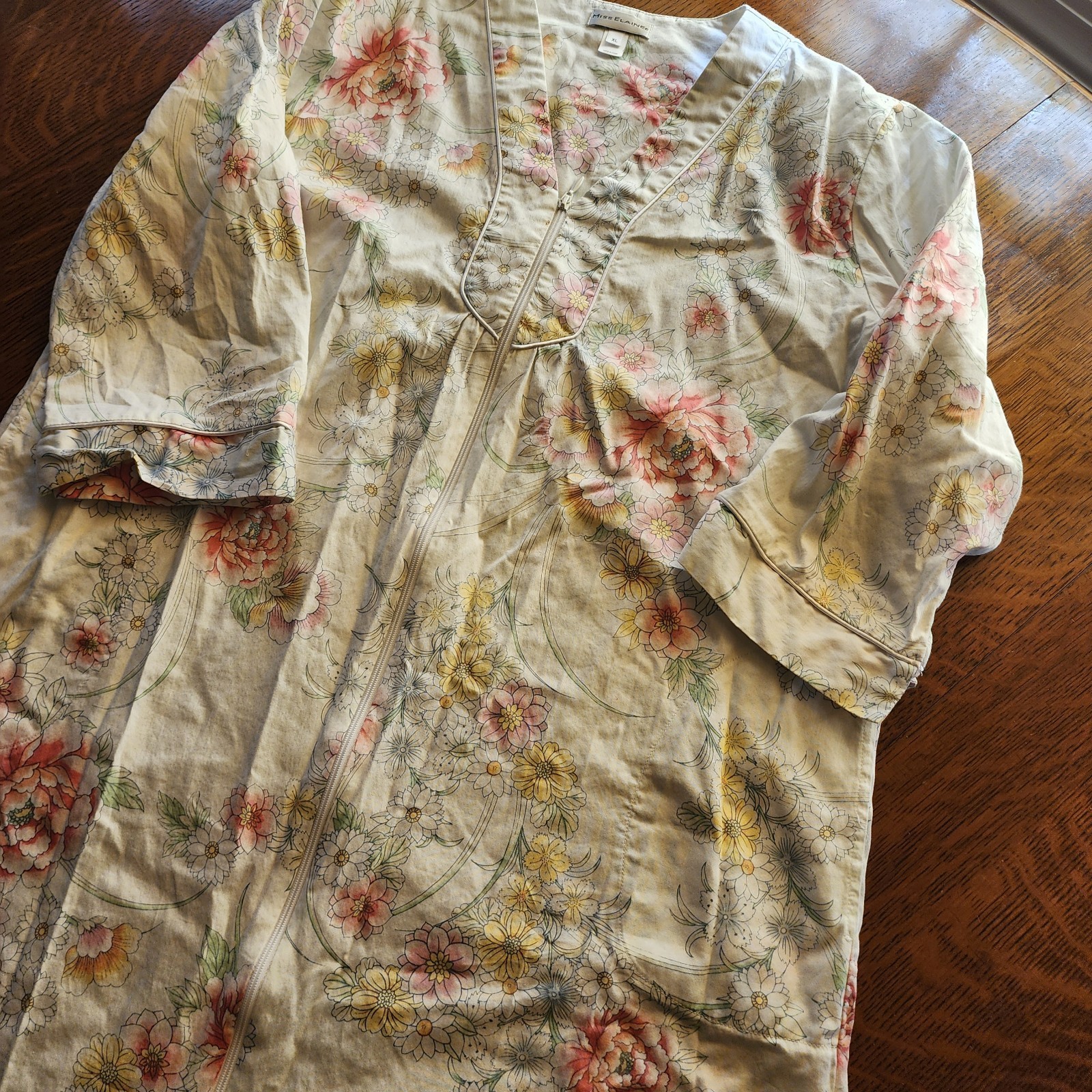 Miss Eileen floral Gown House Coat Full Zip Vintage Lightweight Breathable XL