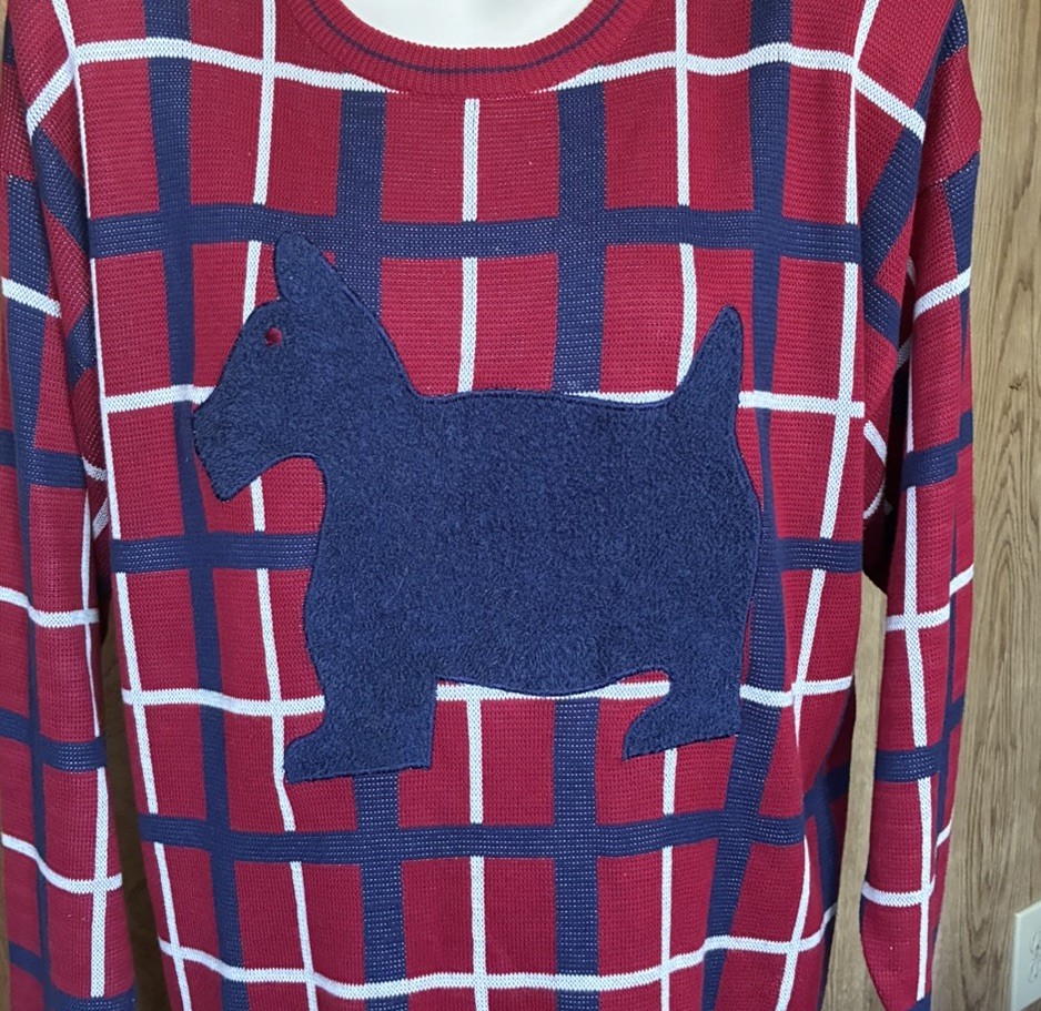 Chaus Scottie Dog Sweater Red Knit Top M Vtg Y2k New Old Stock Pet lover Sport