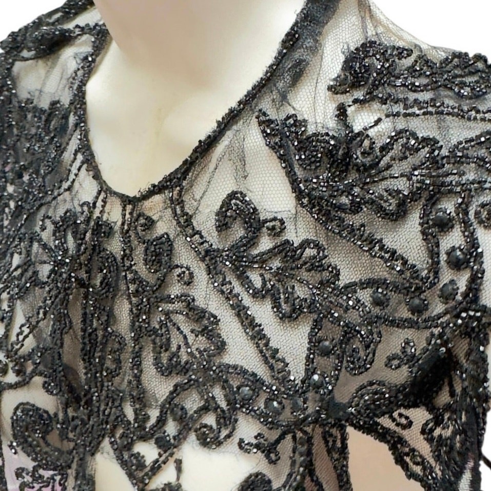 Antique Victorian French Jet Beaded Net Mantle / Capelet Mourning Attire AS IS