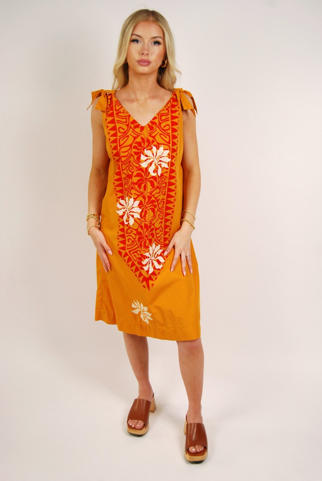 Vintage 70s Island Midi Dress (L) Tiki Togs Suva-Fiji tribal hawaiian shift