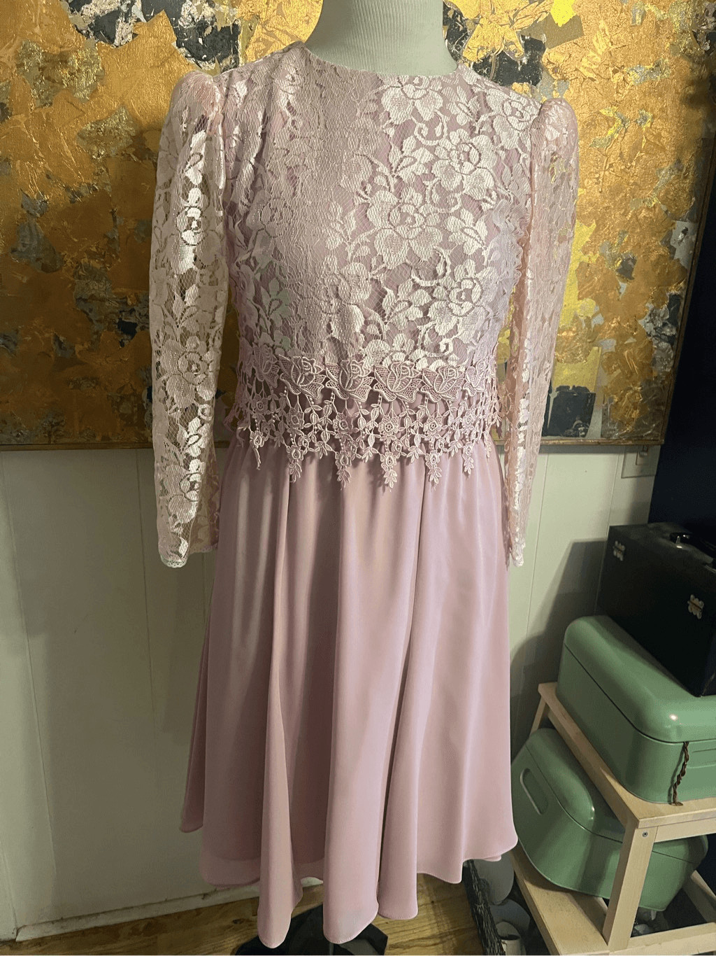 WOW NWT $138 Vintage Mavinette Pink Lace & Poly Mother of The Bride Formal Dress