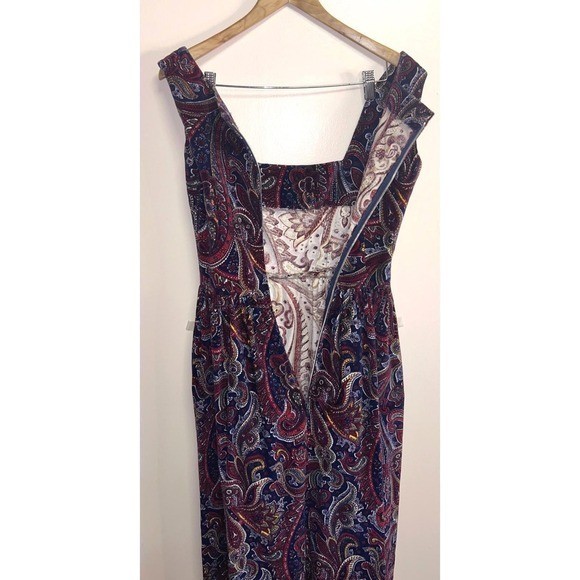 Vintage Bohemian Paisley Tapestry Maxi Dress Small Sleeveless 70s Aesthetic Red