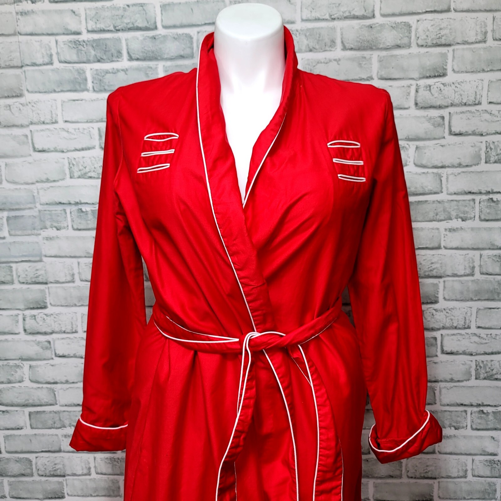 Vintage 70s 80s David Brown California Size L Red White Piping Lightweight Robe