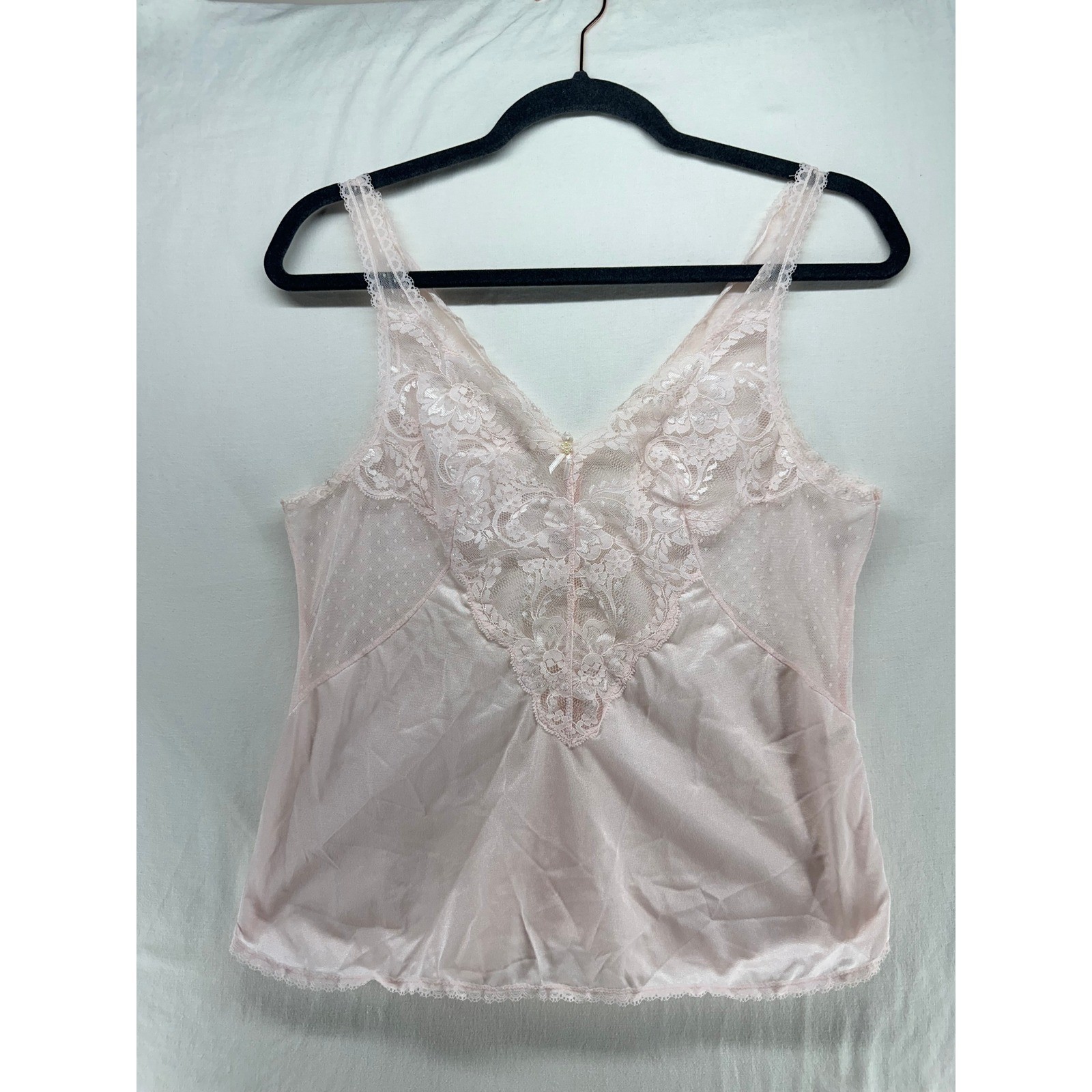Pandora Vintage Lace Camisole Light Pink Swiss Dot Mesh V-Neck Lingerie Top