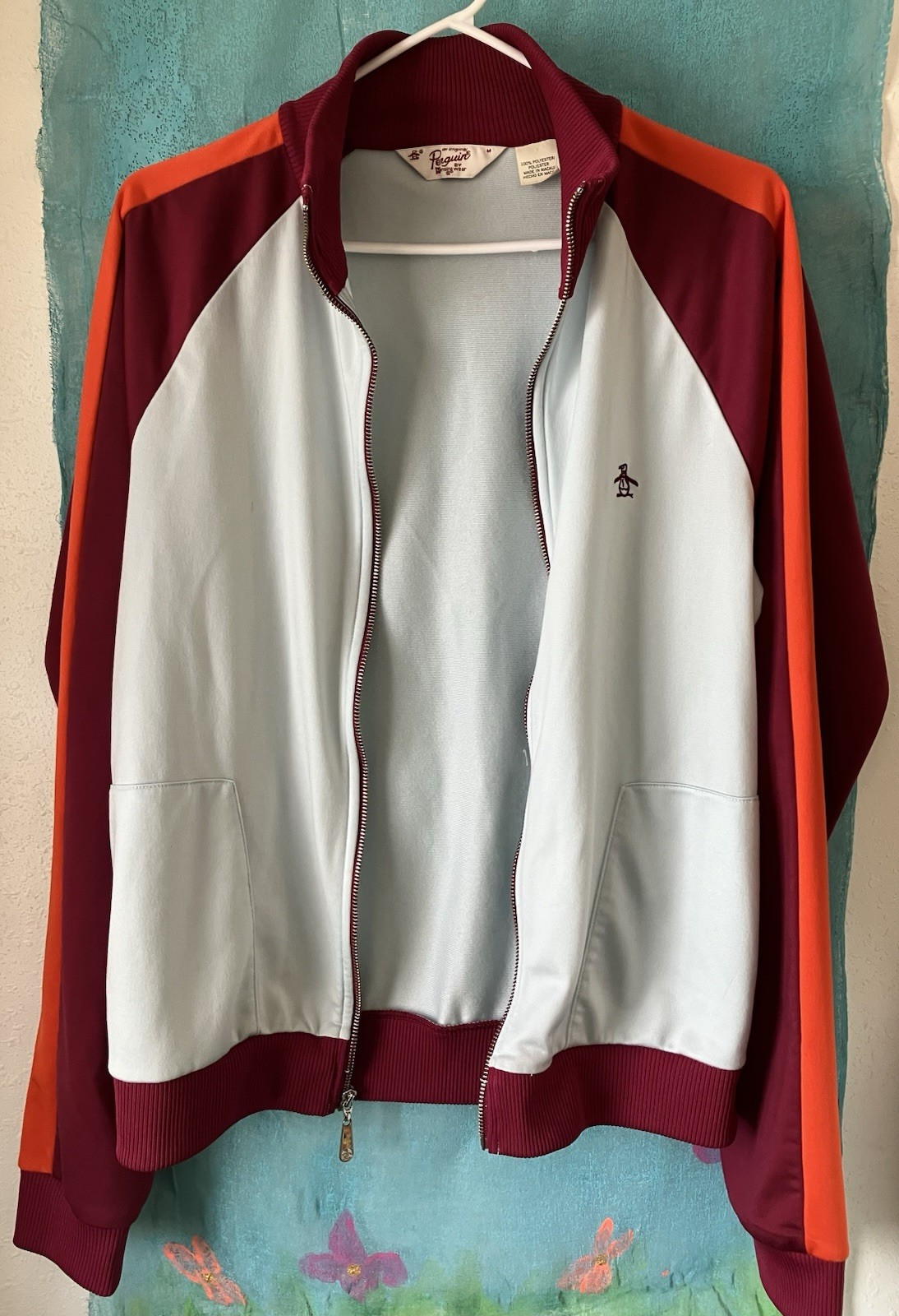 An Original PENGUIN By Munsingwear JACKET Full Zip Dark & Orange Red Pale Blue M