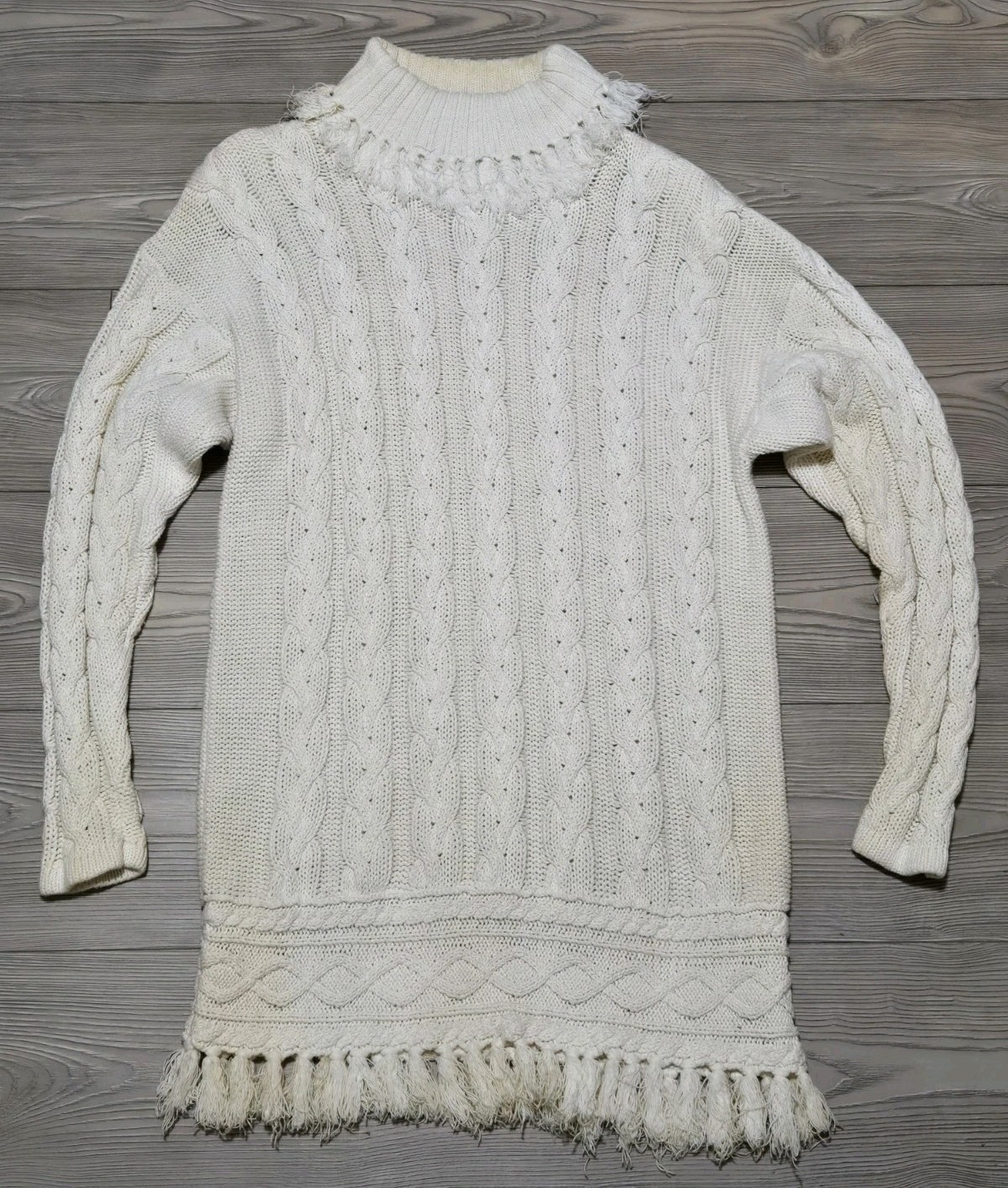 Vtg Yarnworks Tall Knit Sweater Dress Womens L 12T/14T White Ramie *Discolored*