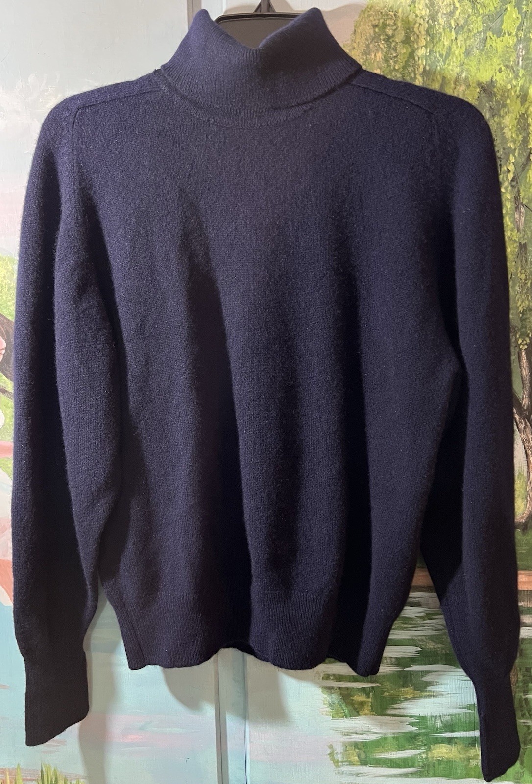 John Laing VINTAGE Scotland 100% Cashmere Turtleneck Sweater Navy Blue Small S