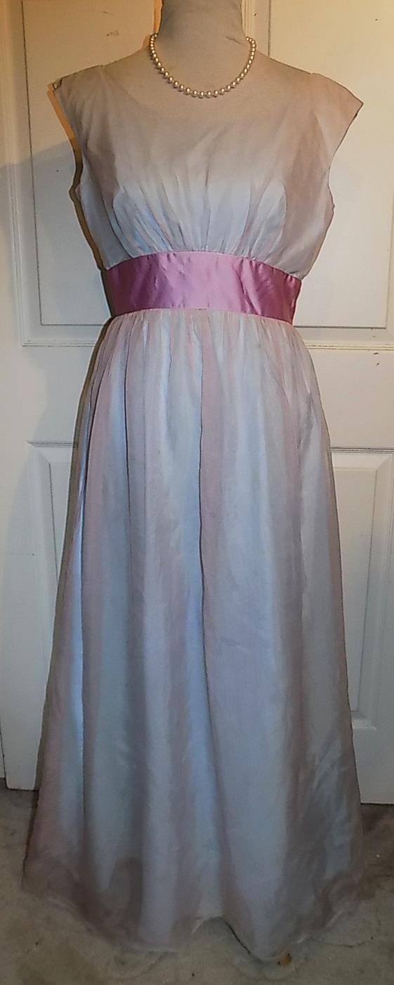 Vintage 60s Blue & Lavender Chiffon Covered Long Party Dress Harry Keiser B36