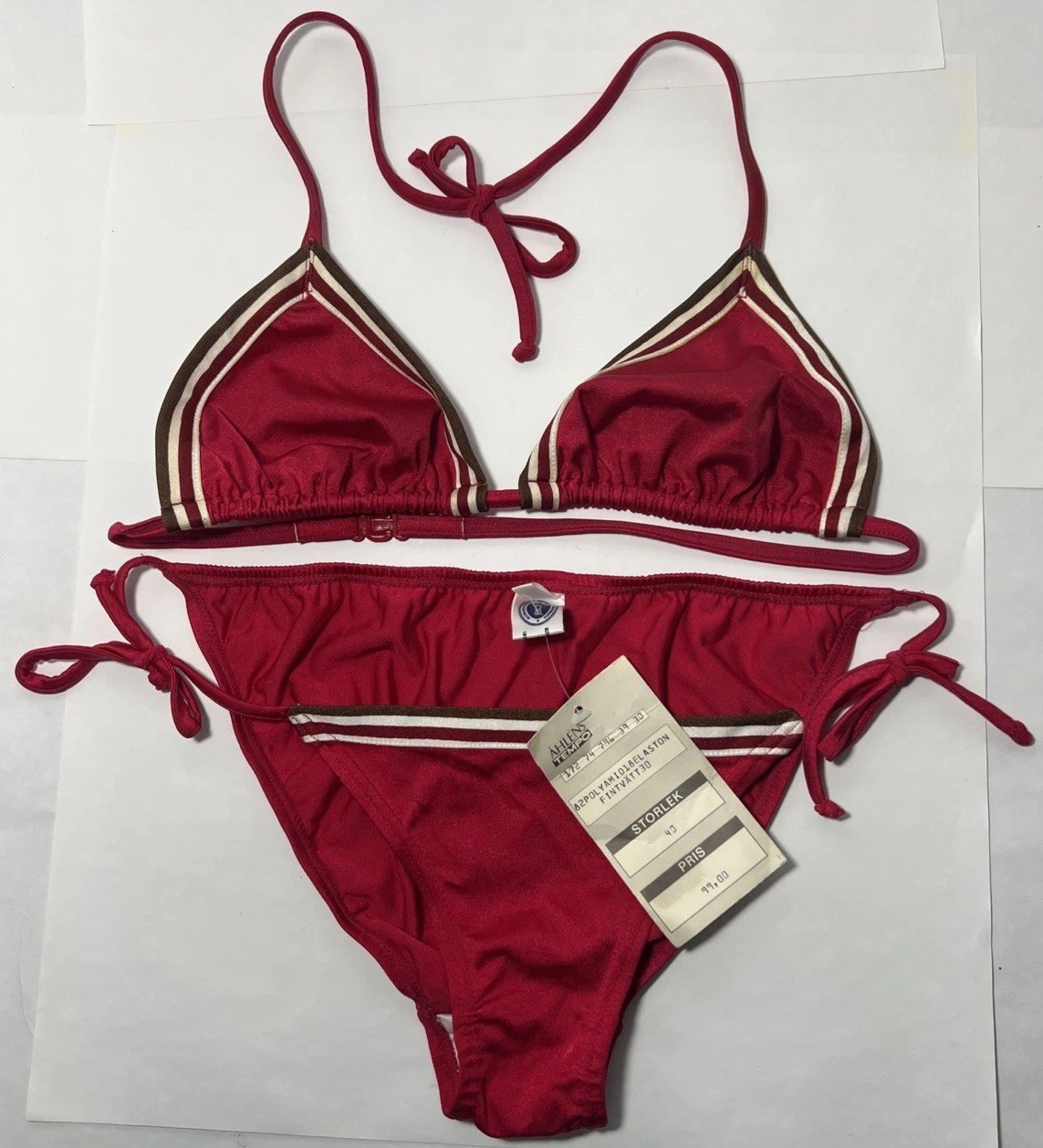 Ahlens Tempo Bikini Pinks Stripes Original Tag Europe Sweden Size 40 NOS 1980s