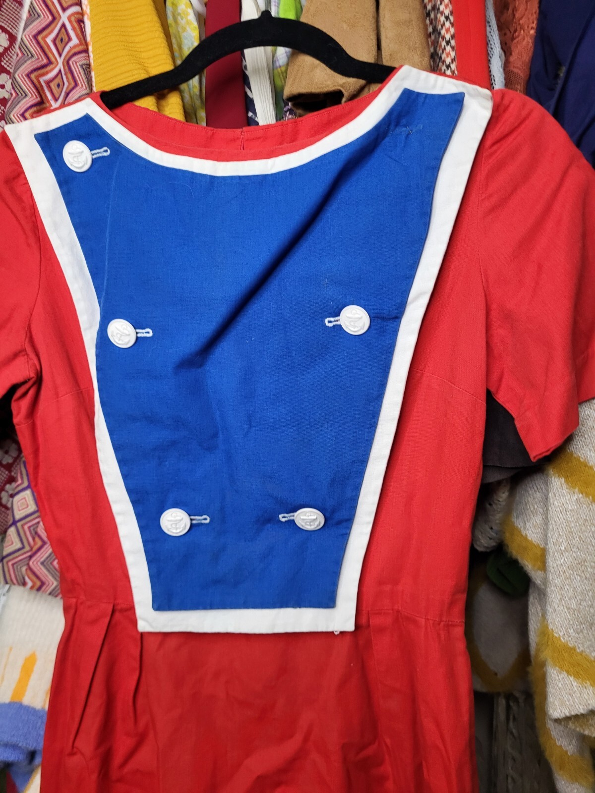 Vintage 1970s Handmade Sailor Nautical Dress Sz S
