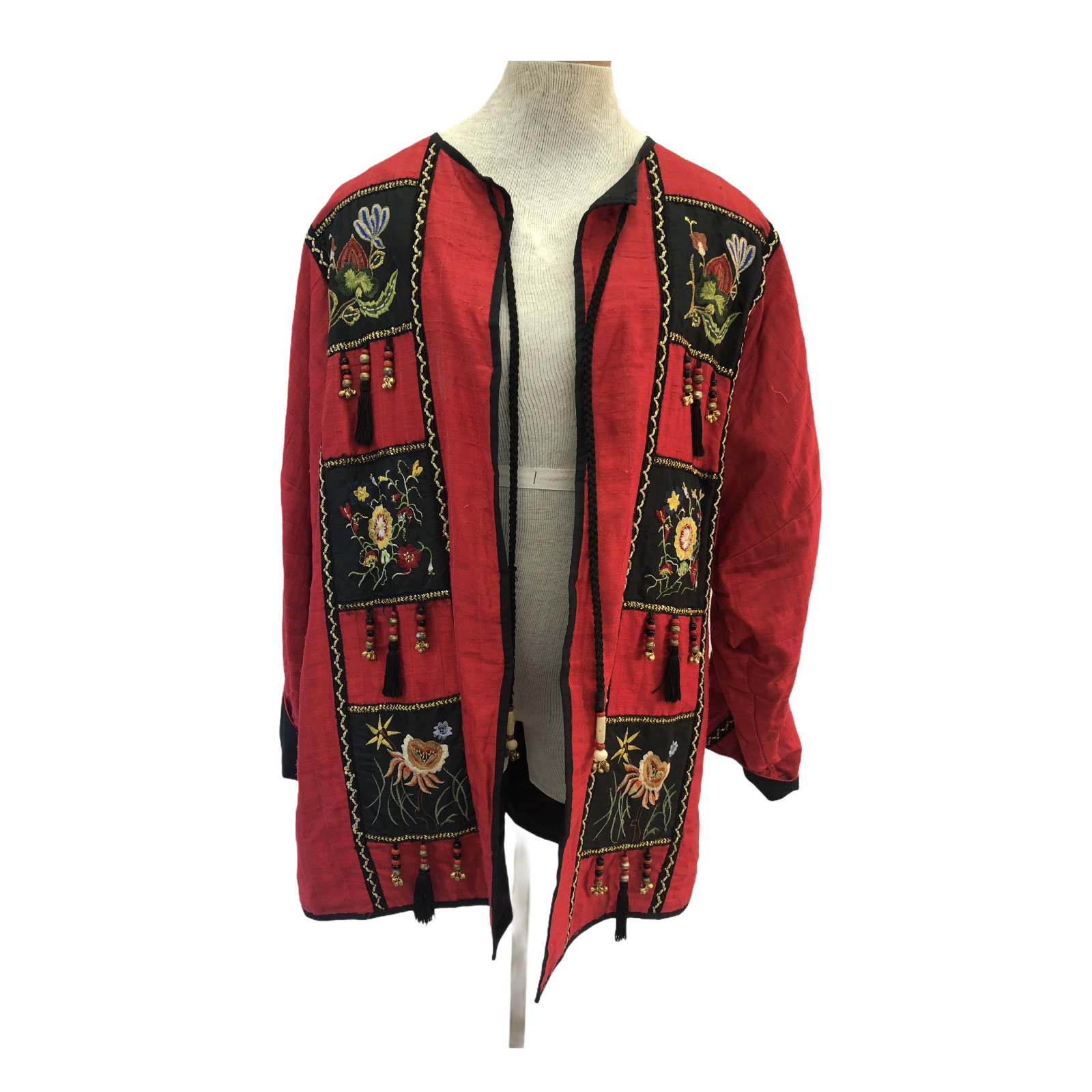 Vintage 1980s Judith Ann Resort Red Silk Beaded Embroidered Duster