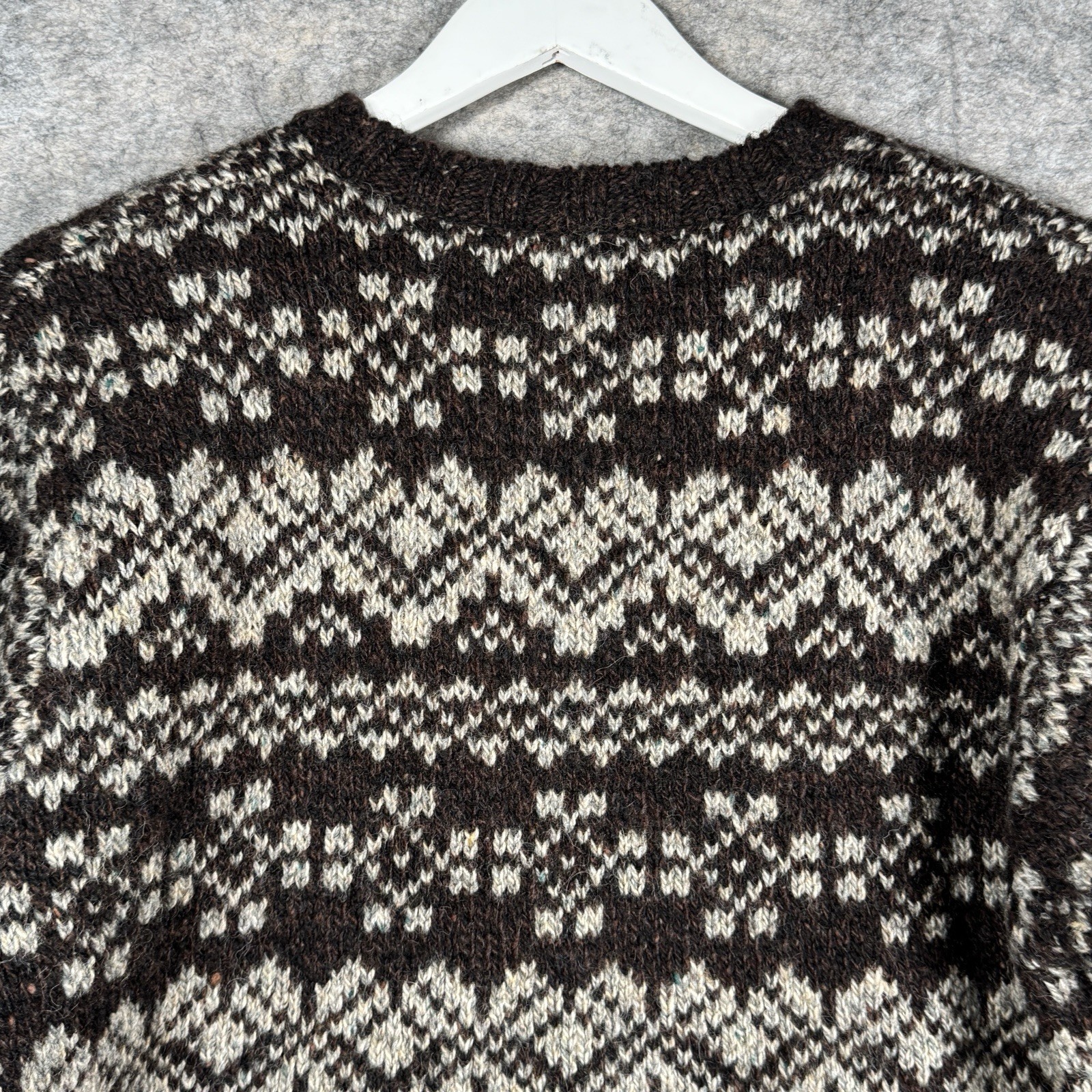 Vintage 90s Womens LL Bean Brown Patterned Wool Blend Sweater Size M 21×25