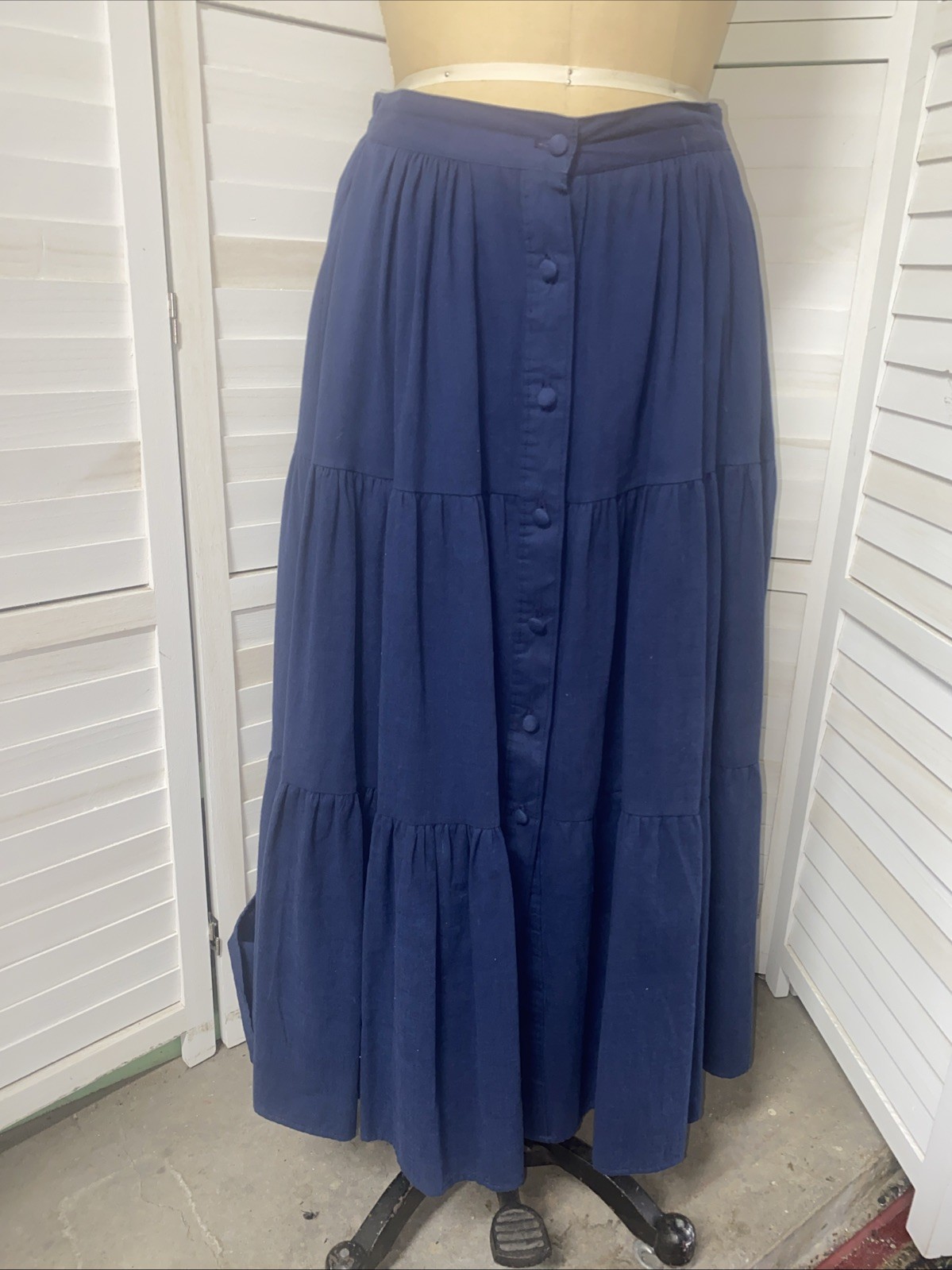 80s 90s 1849 Authentic Ranchwear Blue Women’s Tiered Skirt Cowgirl XS Cotton