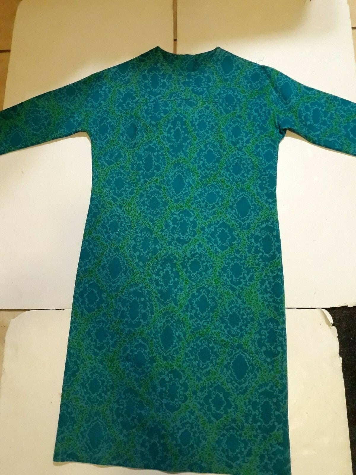 Vintage 60s Nancy Greer Green Jackie O Mod Shift Dress S/M