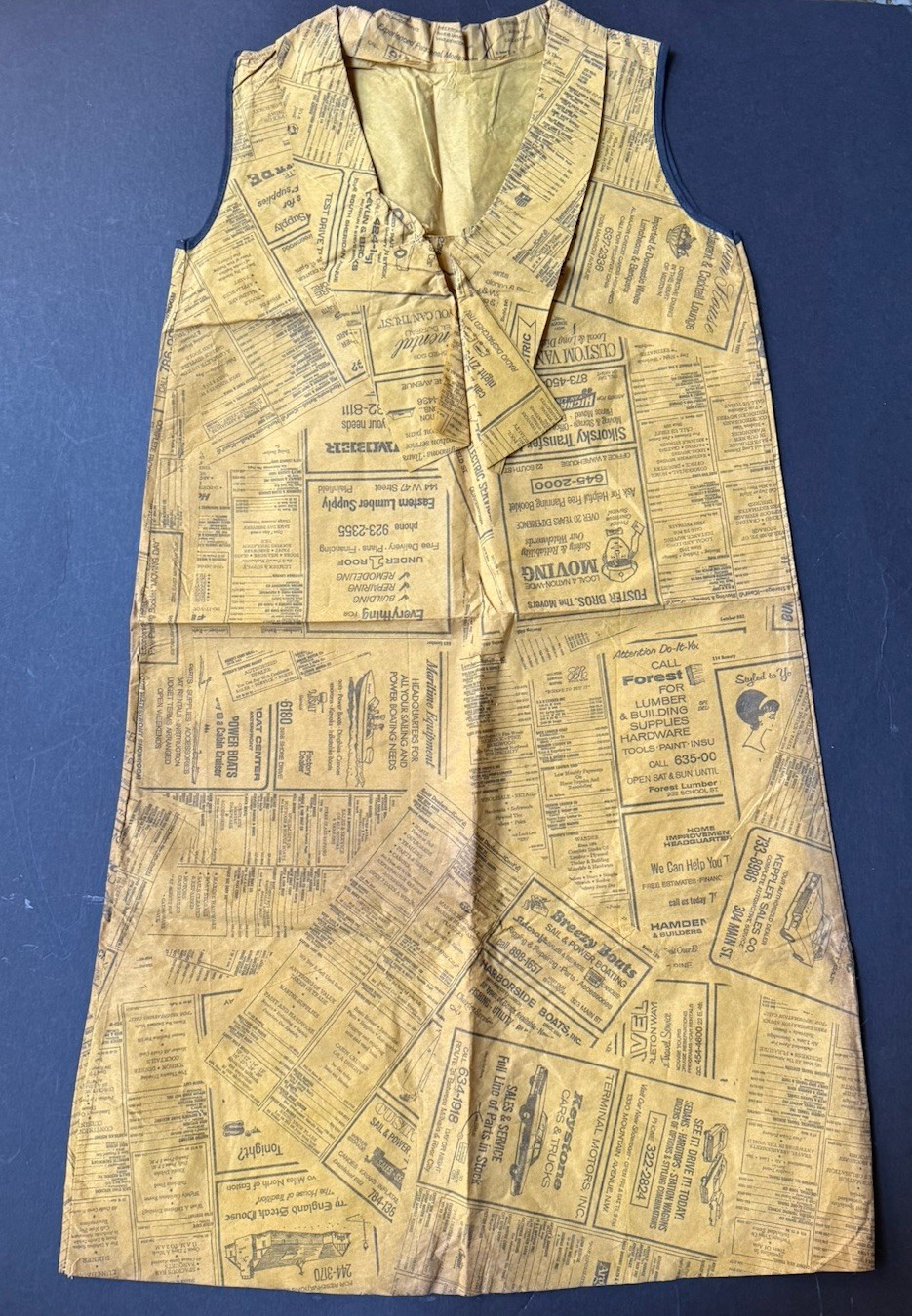 RARE Vintage YELLOW PAGES Paper DRESS Womens 60’s Waste Basket Boutique READ!