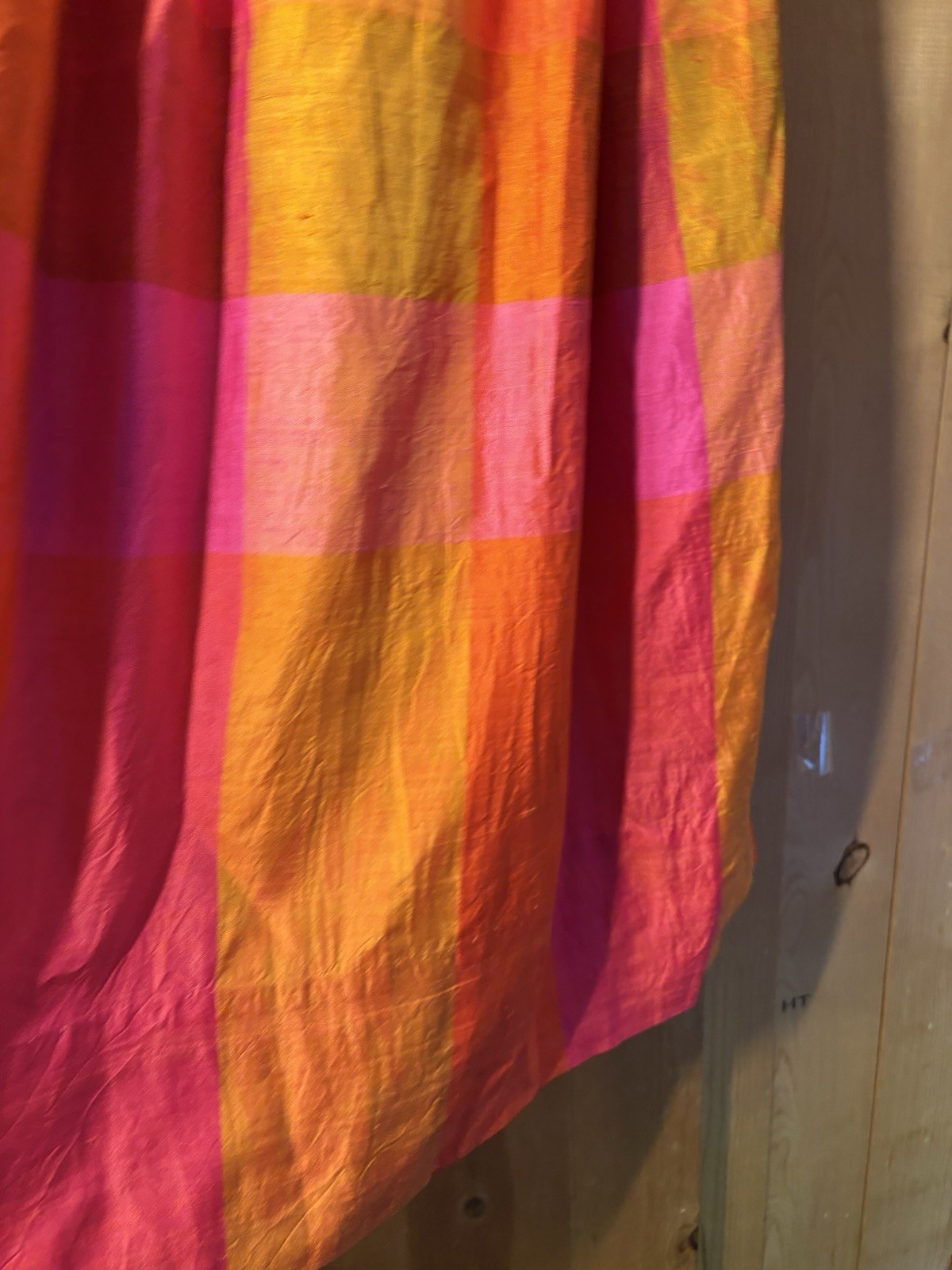 1970s vivid orange and pink plaid maxi skirt Waist 23” 3XS-2XS RETRO MAGIC