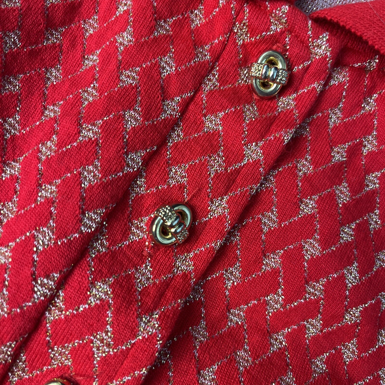 Vintage 80s Red & Gold Check Granny Core Collard Pullover Top Women Large/1X USA