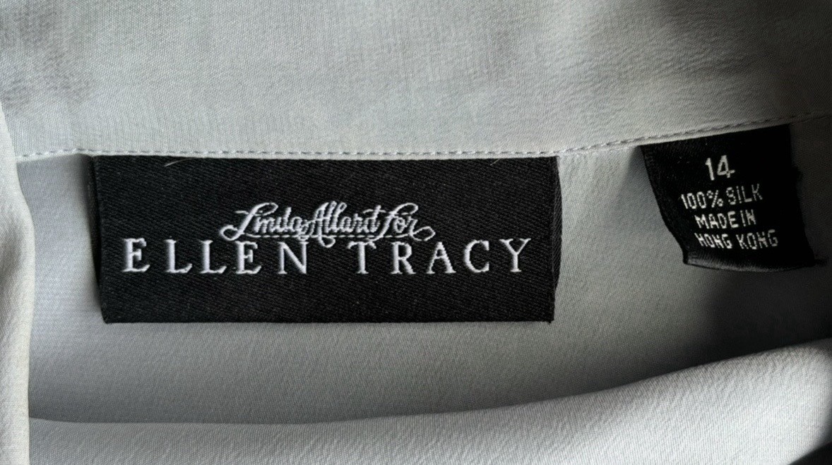 Vintage Linda Allard For Ellen Tracy Blue Silk Short Sleeve Blouse Sz 14