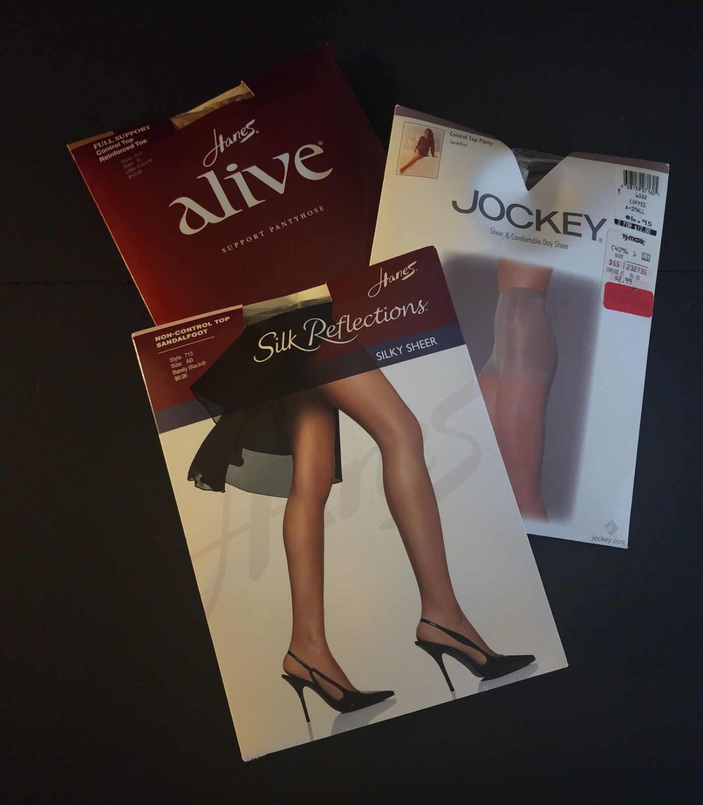 Vintage New, 3 Original Packages Nylons, Hosiery Various Colors, Hanes & Jockey