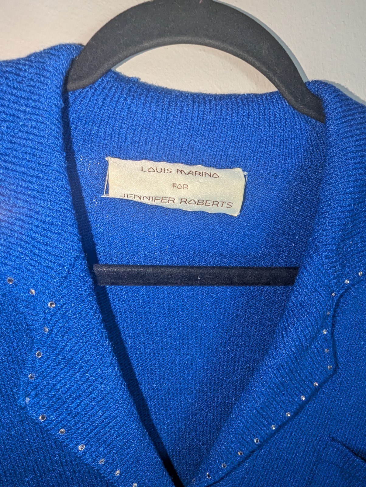 Vintage Louis Marino for Jennifer Roberts Blue Knit Embellished Dress Size Large