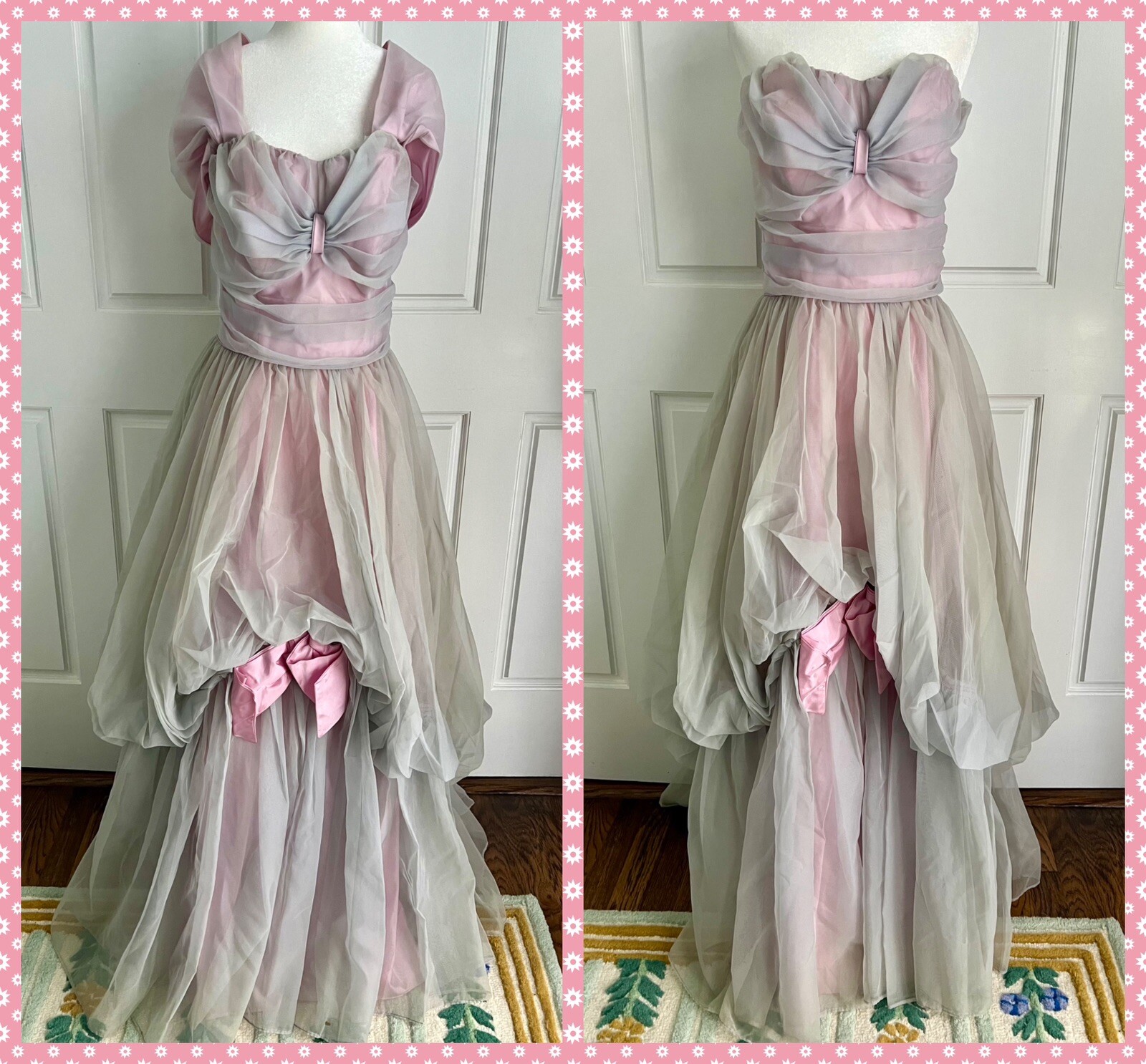 Vintage 1950’s Lavender Billowy Chiffon Full Length Formal Gown Dress Shawl Sz M