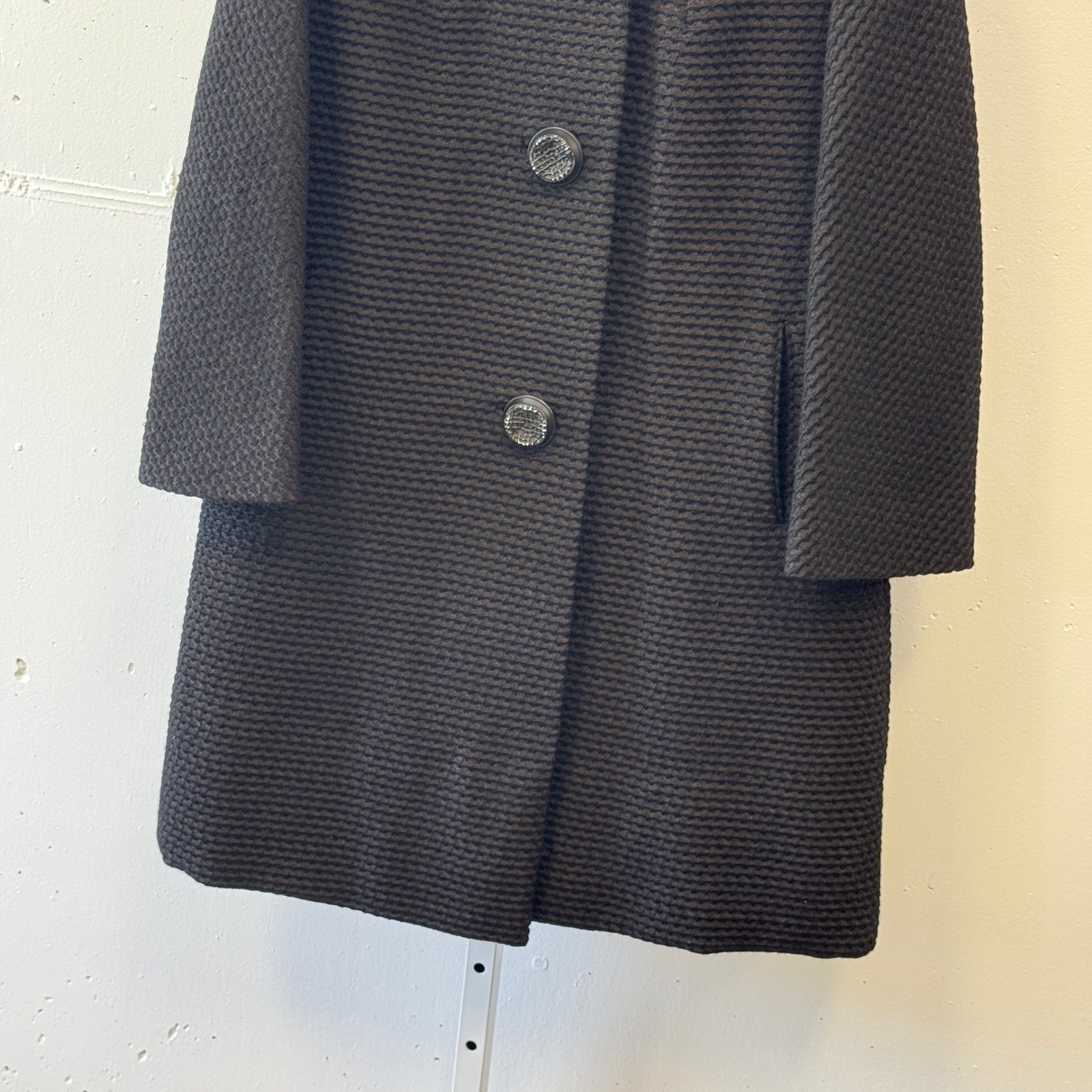 Vintage John Wanamaker Fur Collar Textured Wool Overcoat ILGWU Union Made Black