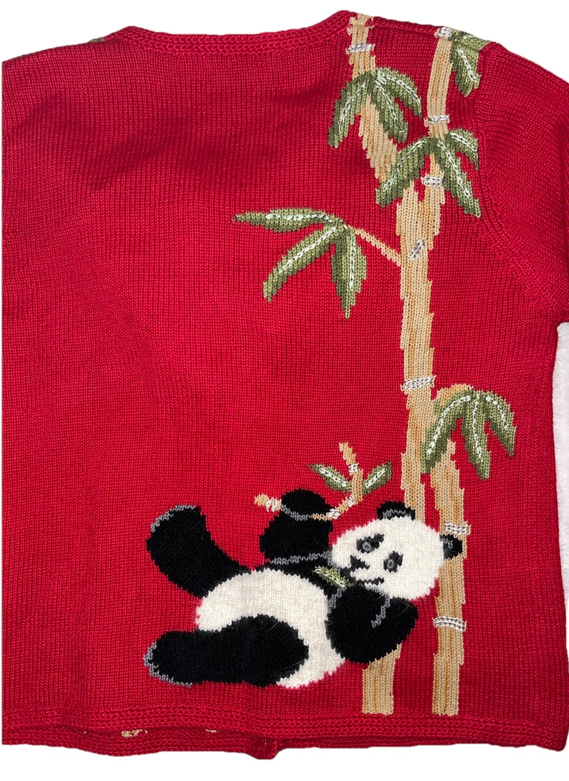 Northern Isles Vintage red Panda Bears Bamboo button front cardigan Knit Sweater