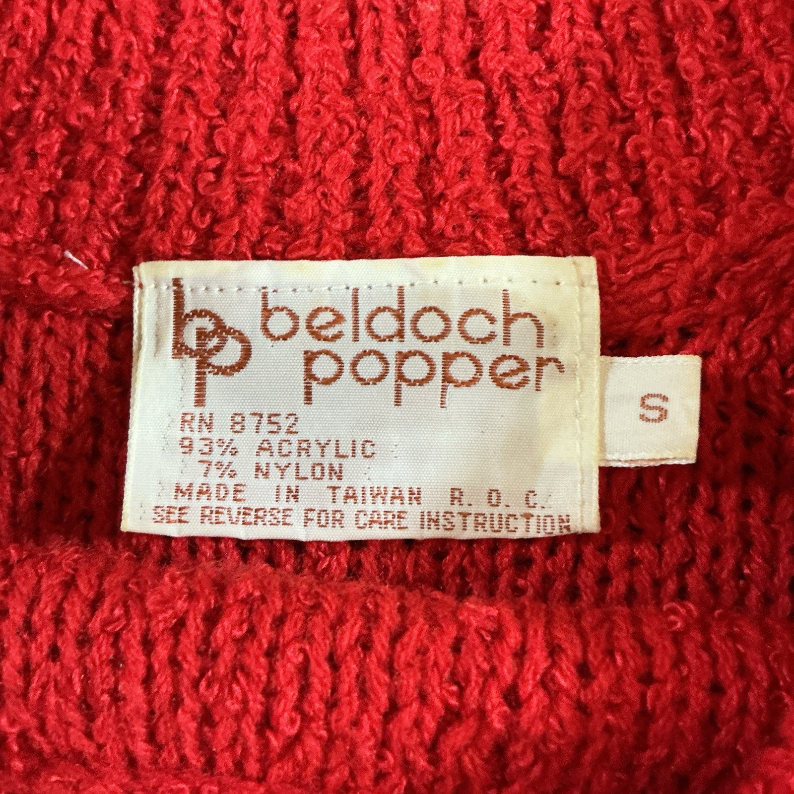 VINTAGE Beldoch Popper Red Boucle Sweater Womens Sz S Raglan Textured Knit #55D8