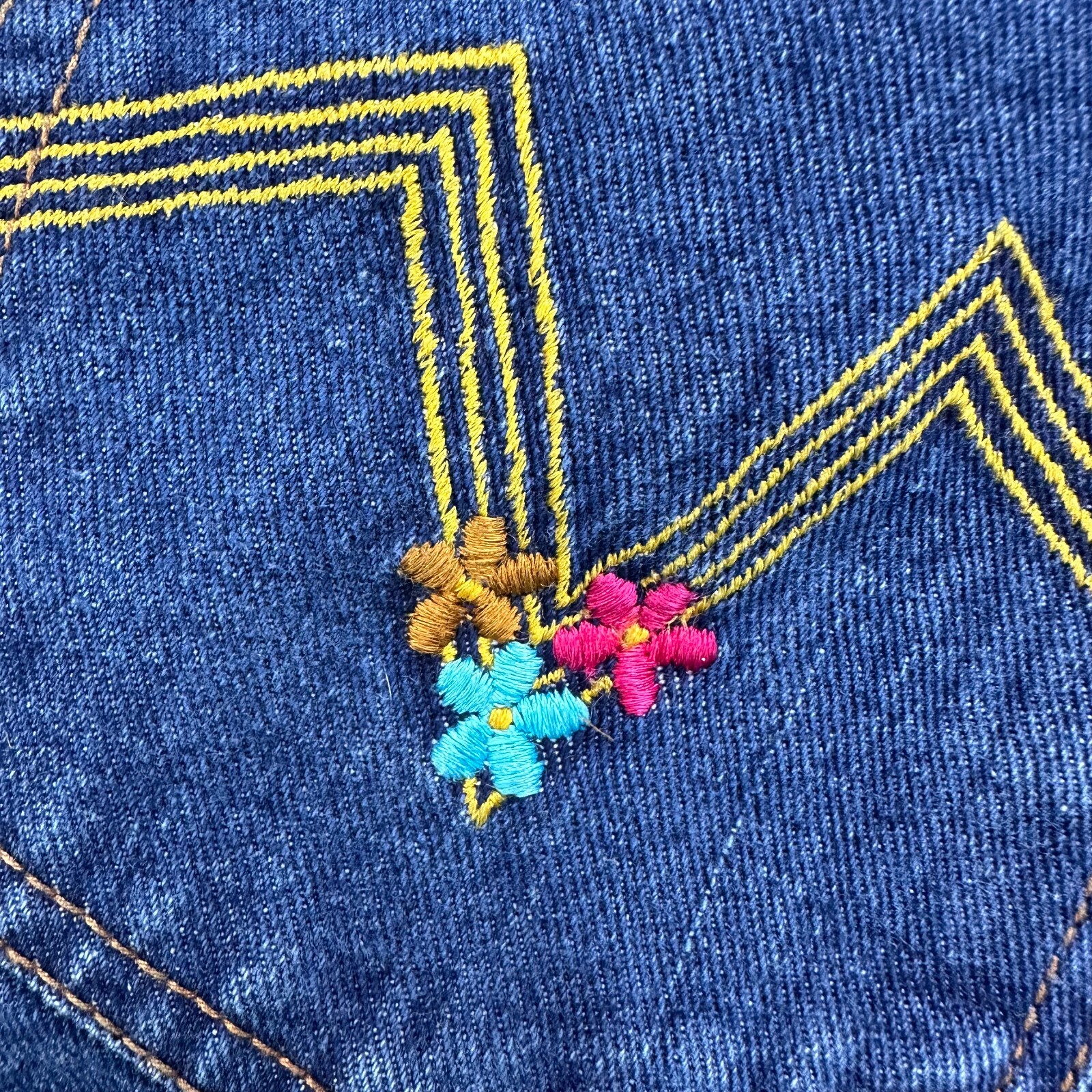 Vintage 70s Jeans Denim Womens 24″ Waist High Rise Straight Embroidered Pockets
