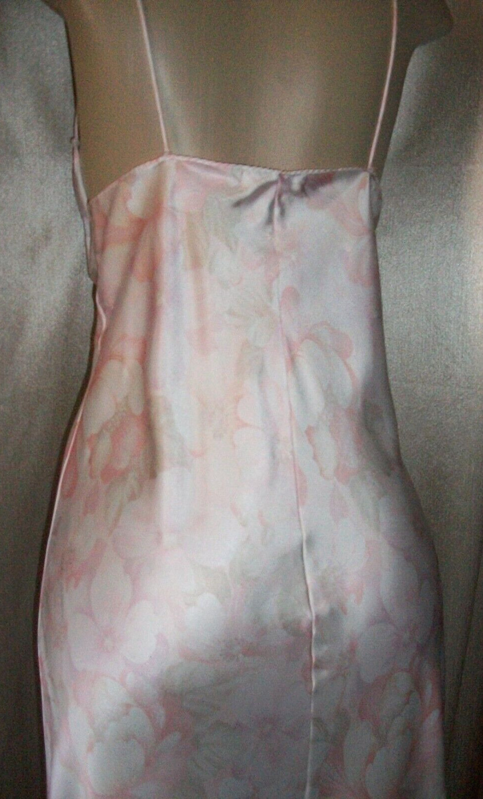 Vtg Peach Floral Halston Long Satin Nightgown L