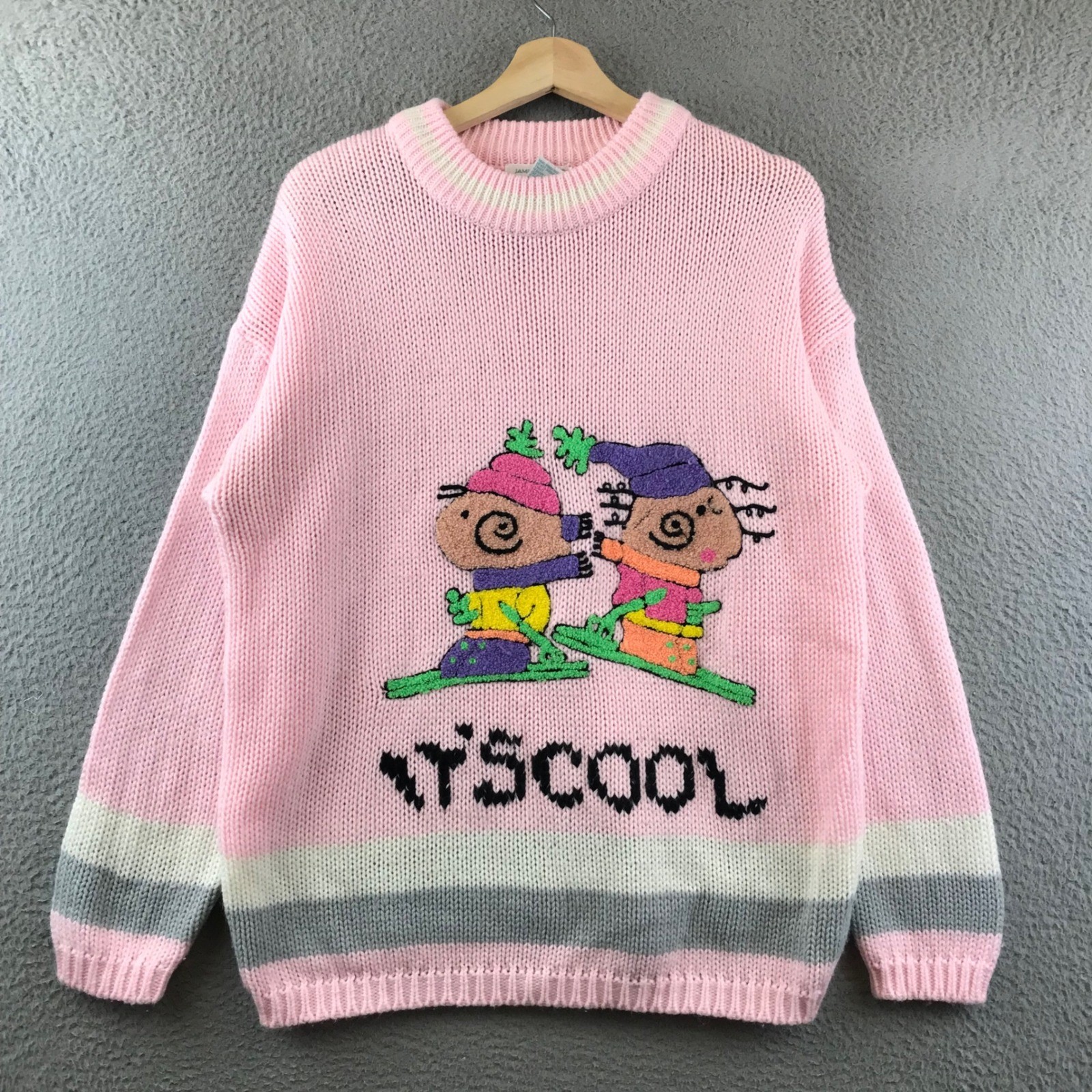 Jamie Scott Vintage Pink Cartoon Knit Sweater Crewneck It’s Cool Size L