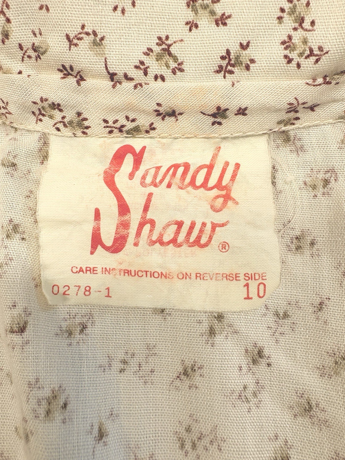 1970s SANDY SHAW Ivory Floral Dress Cottage Core USA Union Made Women’s Small