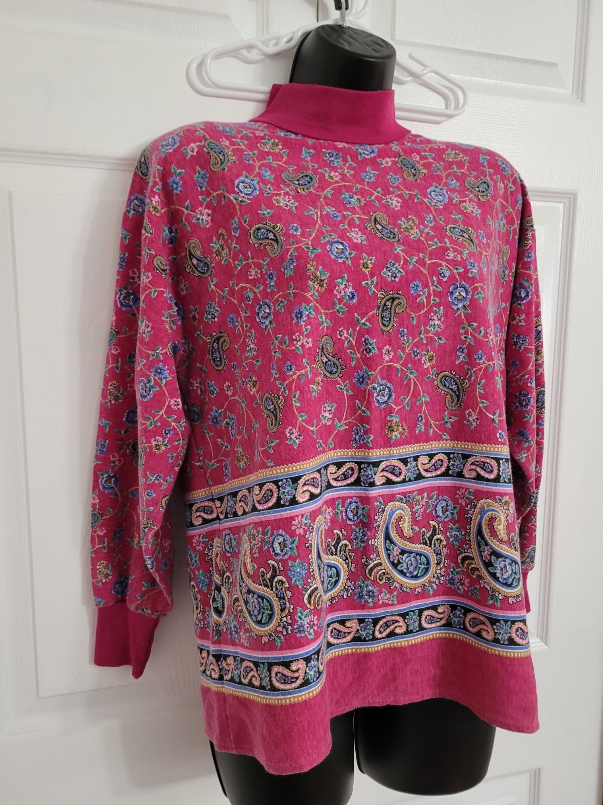 Basic Essentials Vintage High Neck Purple Paisley Shirt Long Sleeved S/m