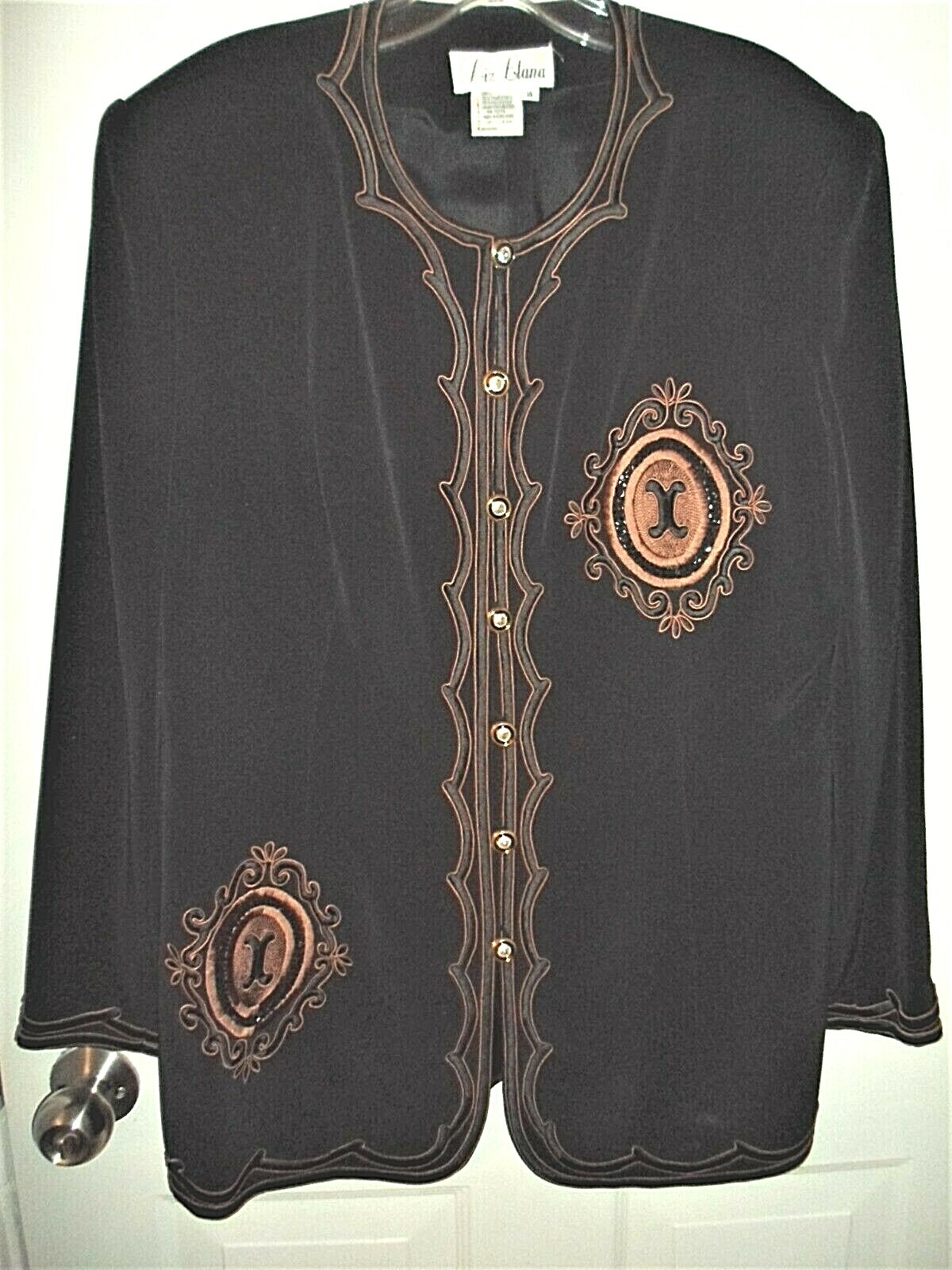 Liz Elana Vtg Sz 14 Black Beaded Medallions Embellished Blazer Jacket Embroidery