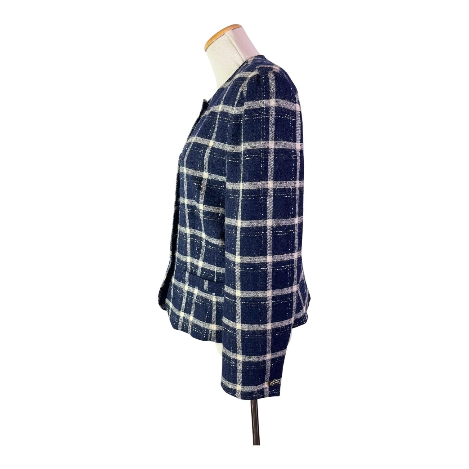 Vintage Pendleton Size 10 Button-Front Plaid Wool Jacket Blue Silver