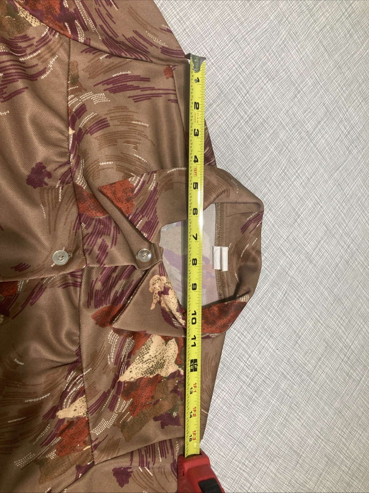 Vtg 70s Polyester Smock Blouse Top Abstract Earth Tone Disco Collar GUC Retro