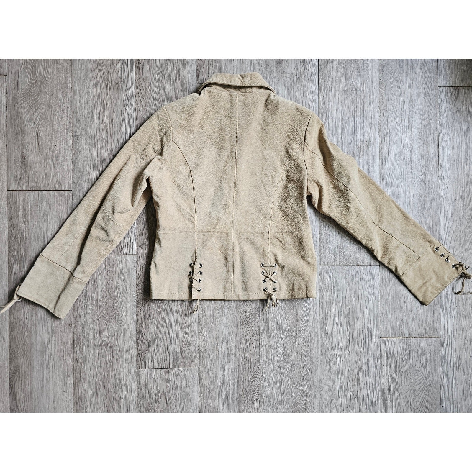 Vintage Y2K Tan Genuine Suede Leather Zip Jacket Lace Up Accents | Western