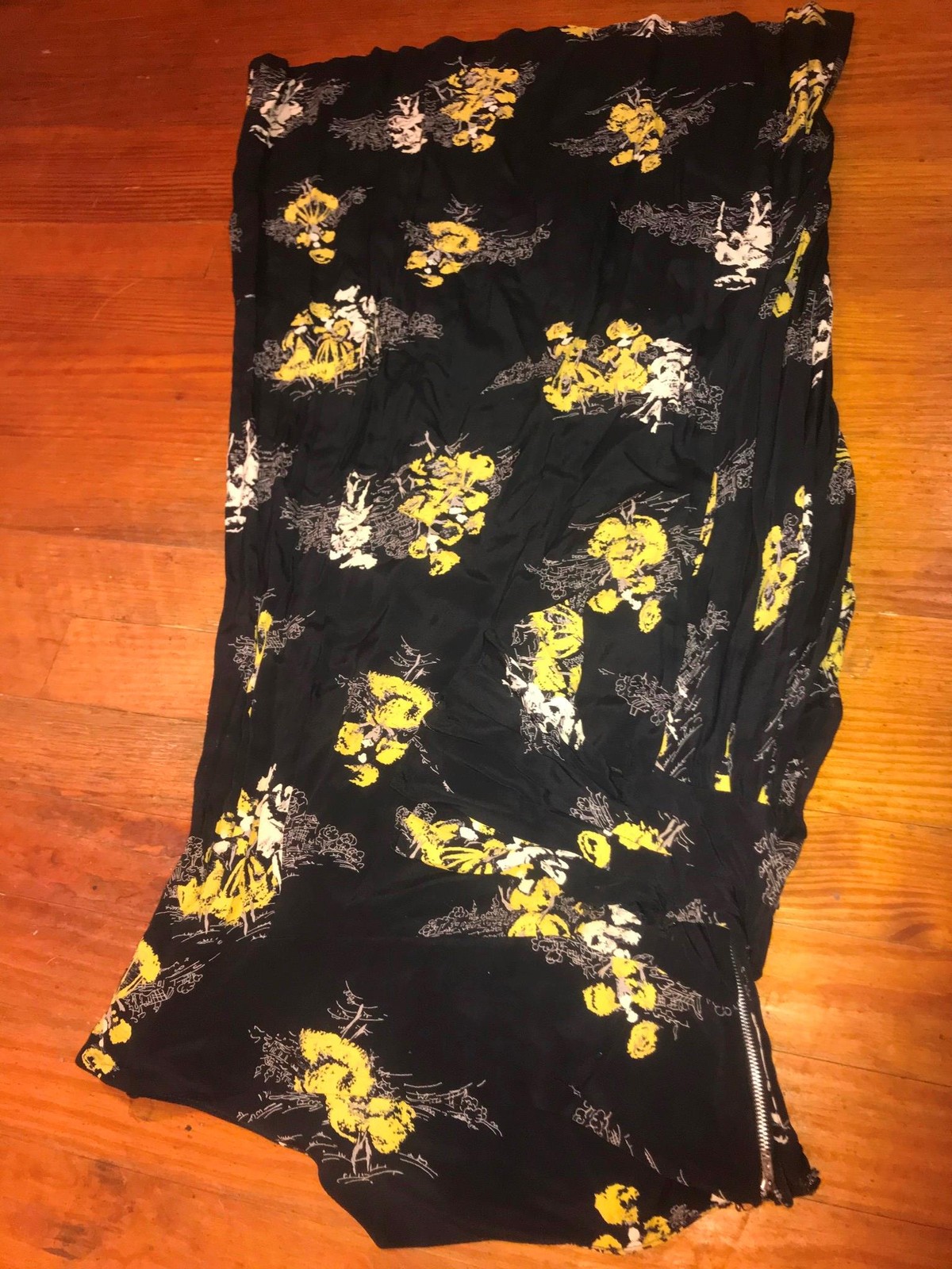 VTG 50S 60S WOMENS S BLACK SIDE ZIP WRAP ASIAN ORIENTAL PRINT DRESS SKIRT
