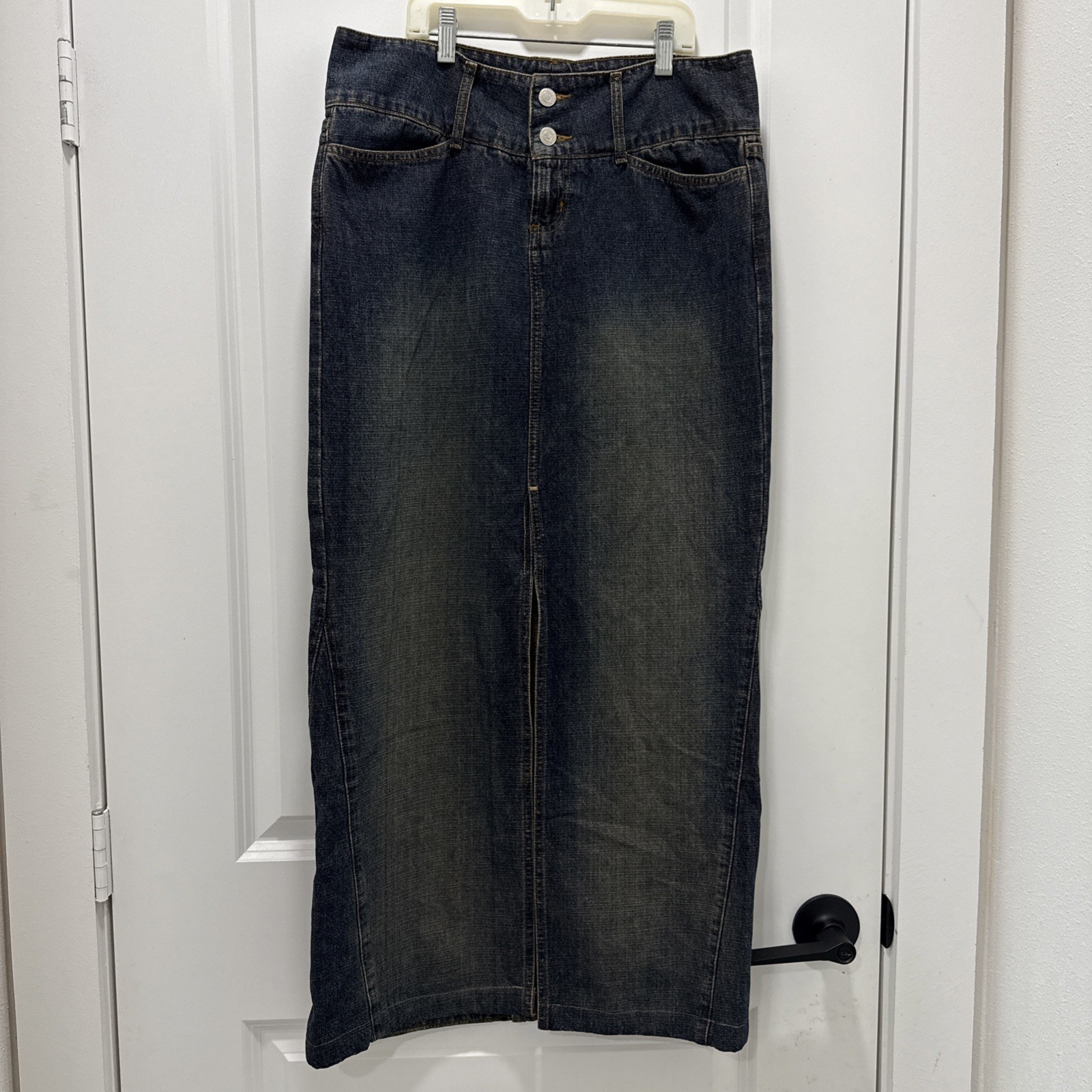 Vintage 90s Y2K Paris Blues Soulmate Skirt Sz 9 Low Rise Denim Slit Midi Maxi
