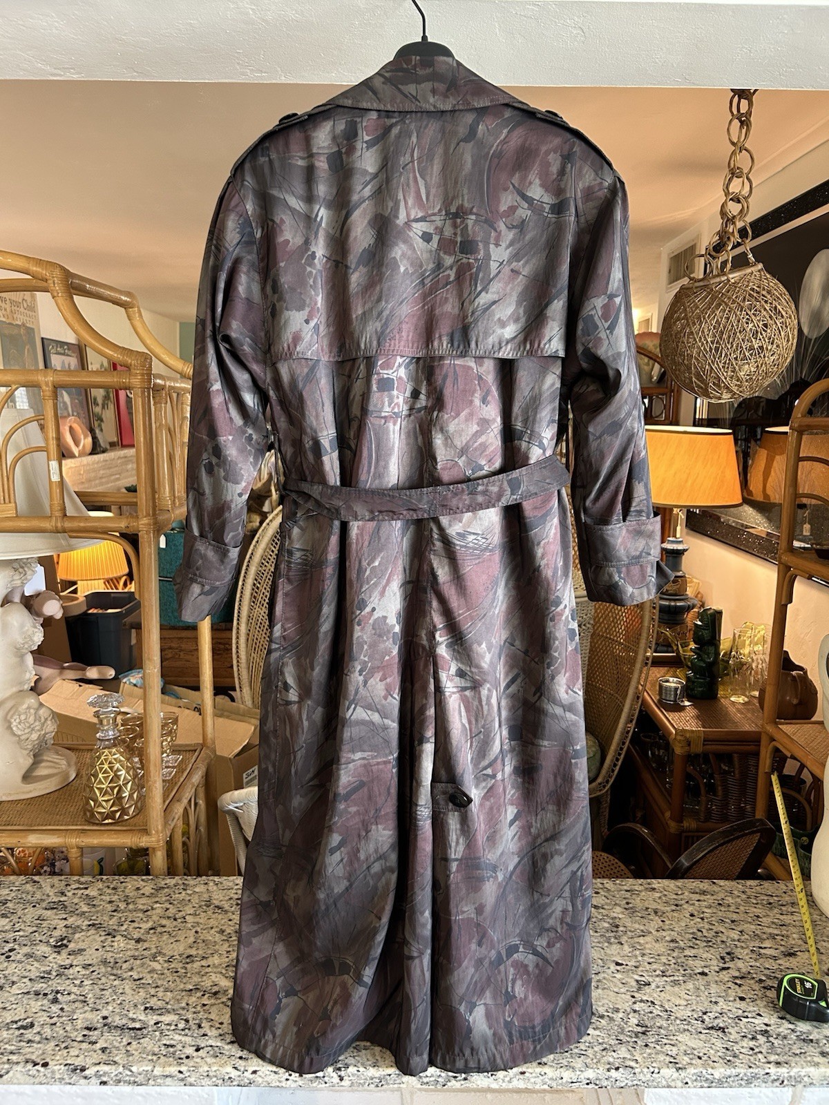 Vintage 90s London Fog Women’s 6 Abstract City Camouflage Trench Coat Wool Lined