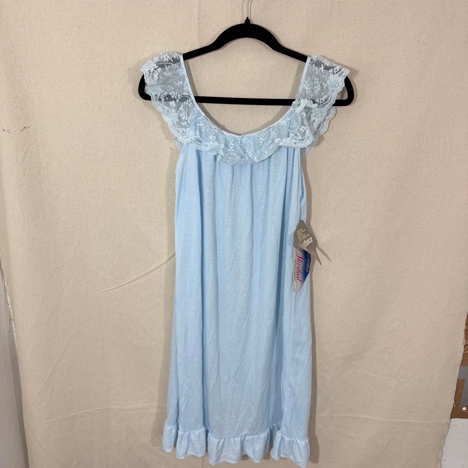 Stardust Vintage Nightgown L Baby Blue Lace Ruffle Quintura Sleepwear NWT