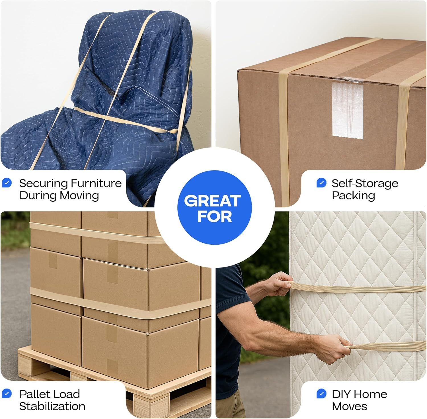 Rubber Bands 56 in 4 Pack Extra Strong Elastic Mover Bands for Moving Boxes