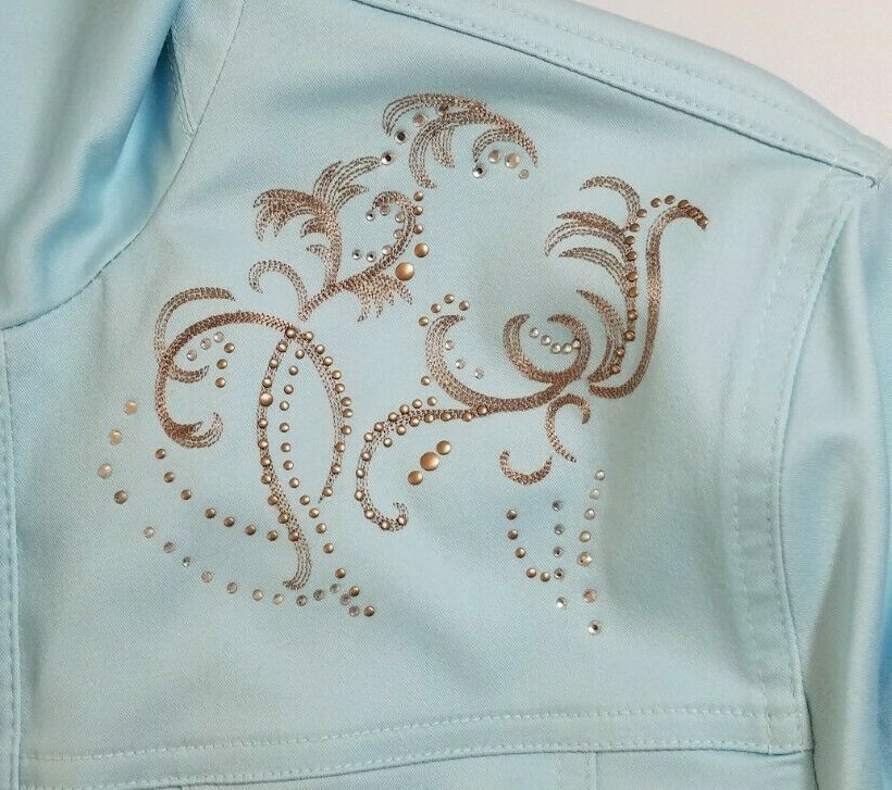 Tan Jay Jacket Sz 10 New WithTags Light Blue with bling and embroidery 3/4 slv