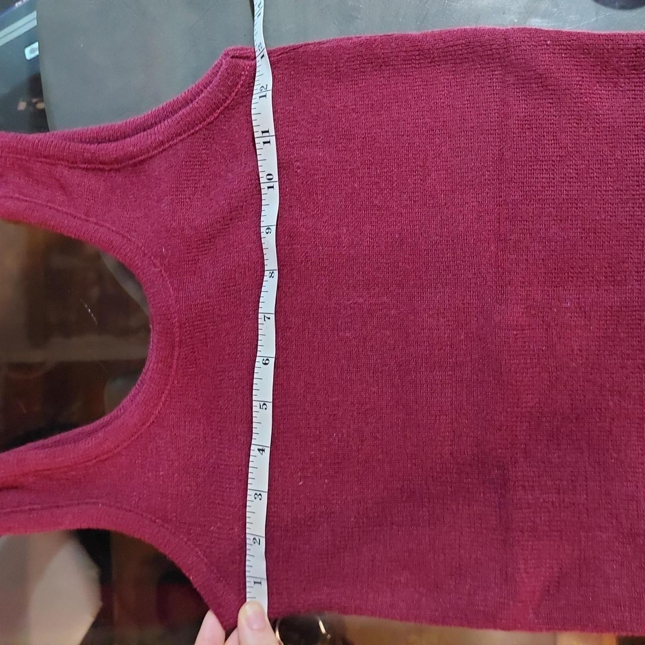 Vintage deep red sweater tank, has some stretch becomes sheer when stretched out
