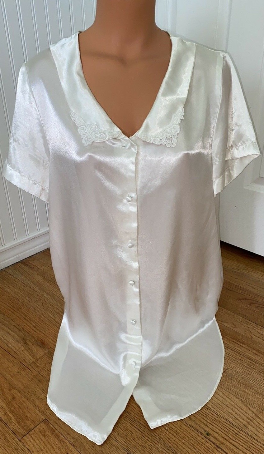 LINEA DONATELLA ~ VTG LIQUID SATIN ~SEXY SHORT GOWN NIGHTGOWN SHIRT ~ USA ~ M/44