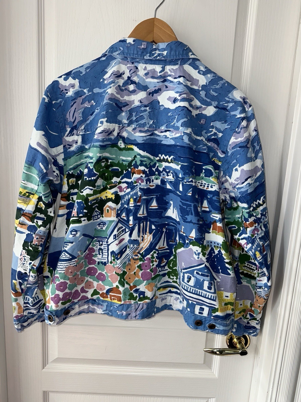 VTG Artscapes Cotton Canvas Jacket Coastal Harbor Scene Art To Wear Women’s L