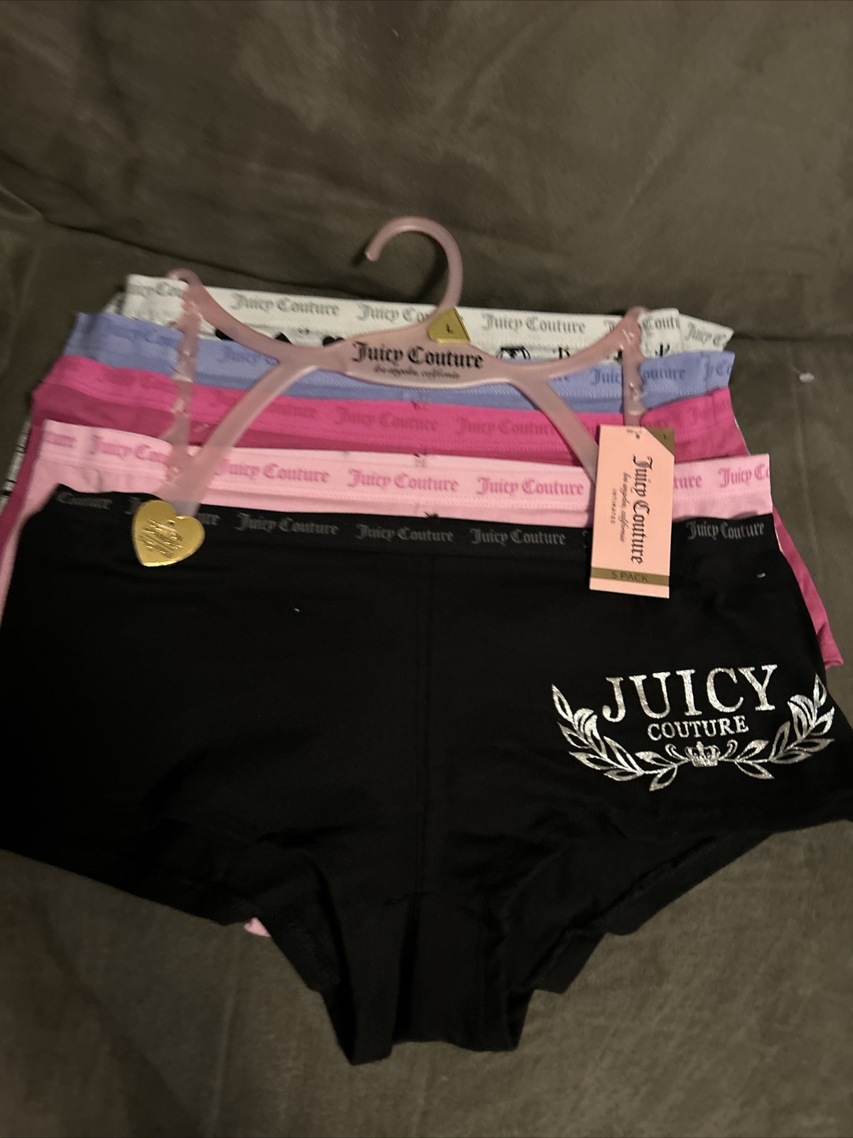 Juicy Couture 5 Panties No Panty Lines NWT Large Pink Black Gray