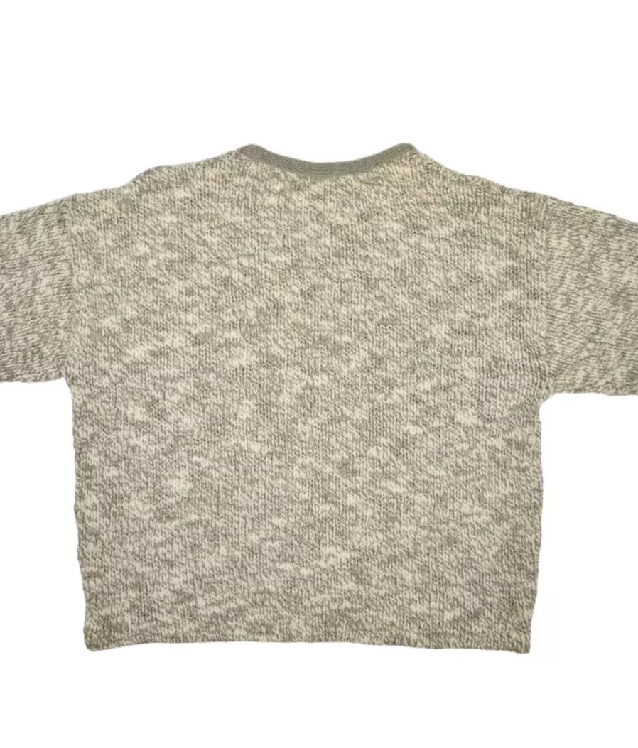 Vintage Hand Knit Sweater Womens Small Wool Crewneck 1/2 Sleeve Cropped Ringer