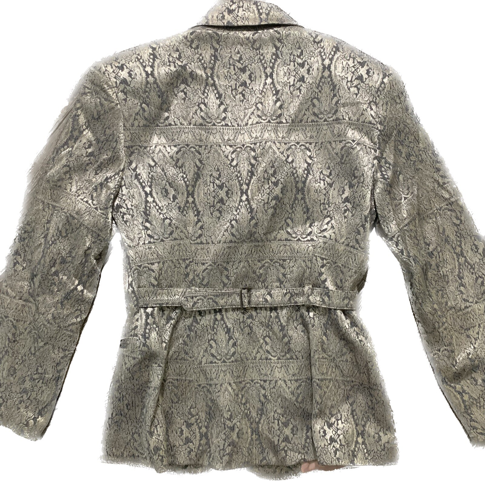 Vintage Nina K Silver Rayon Brocade Blazer Jacket Sz 4